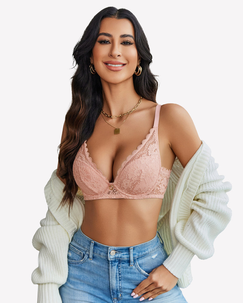 Push Up Bralettes with Underwire Light Coral Lingerie Sets-Bras - Tophatter Daily Deals