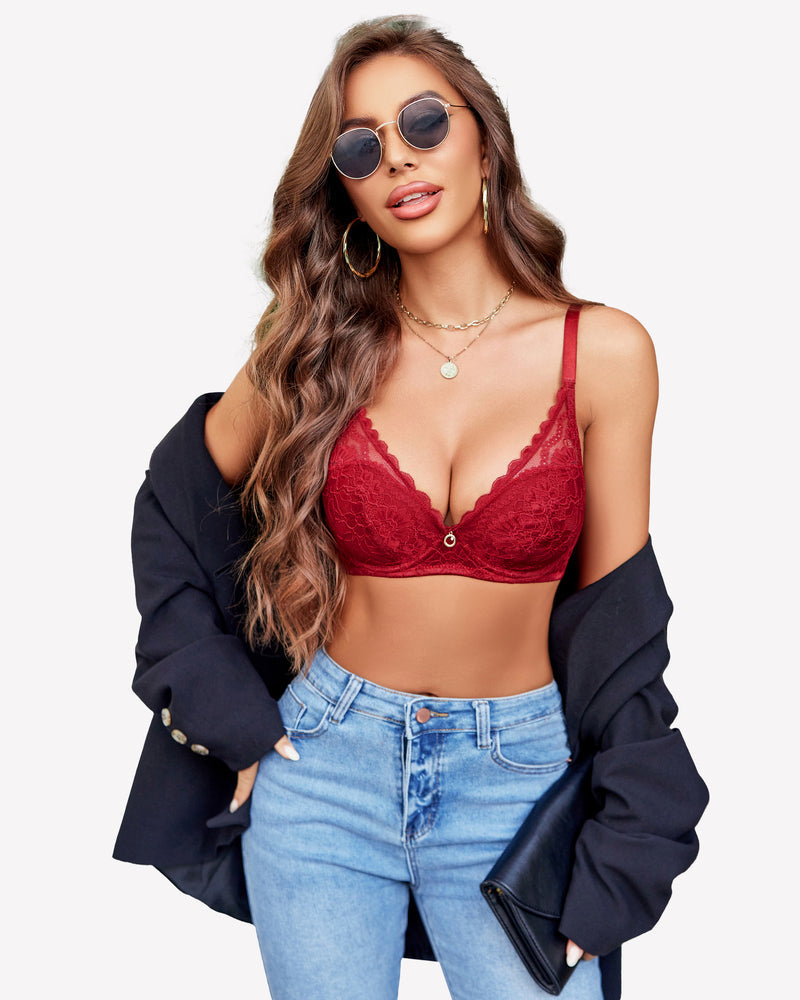 Push Up Bralettes with Underwire Wine Red Lingerie Sets-Bras - Tophatter Daily Deals