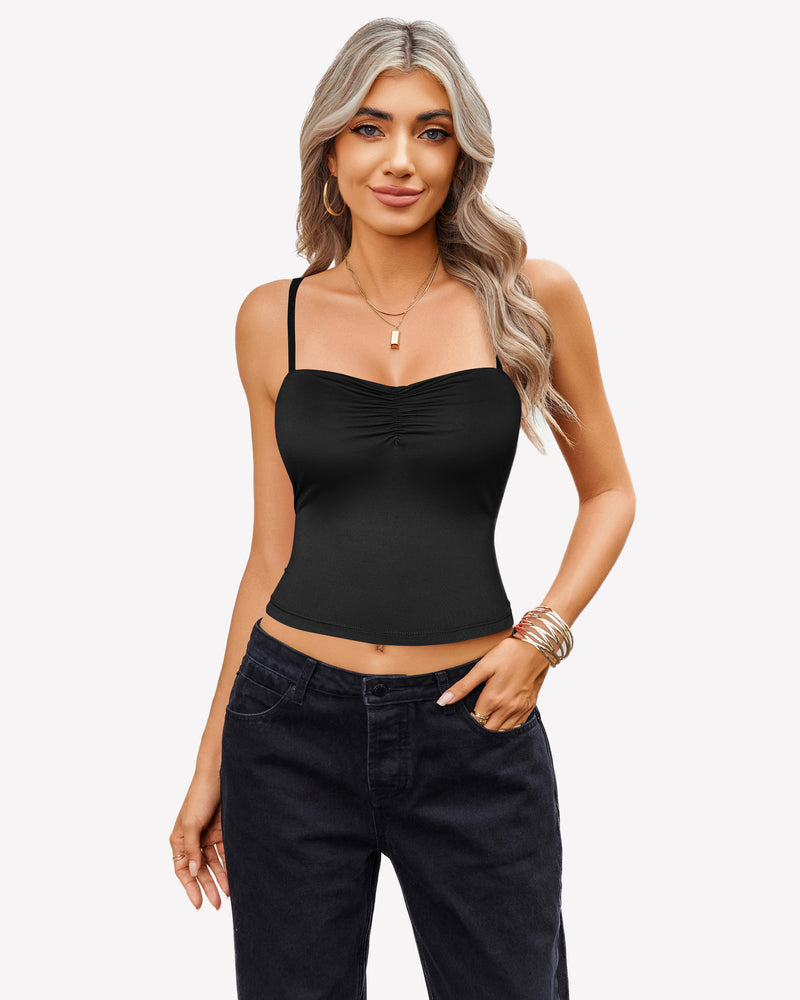 Camisoles Crop Top Ruched Cute Outfits Black Lingerie Sets-Bras - Tophatter Daily Deals