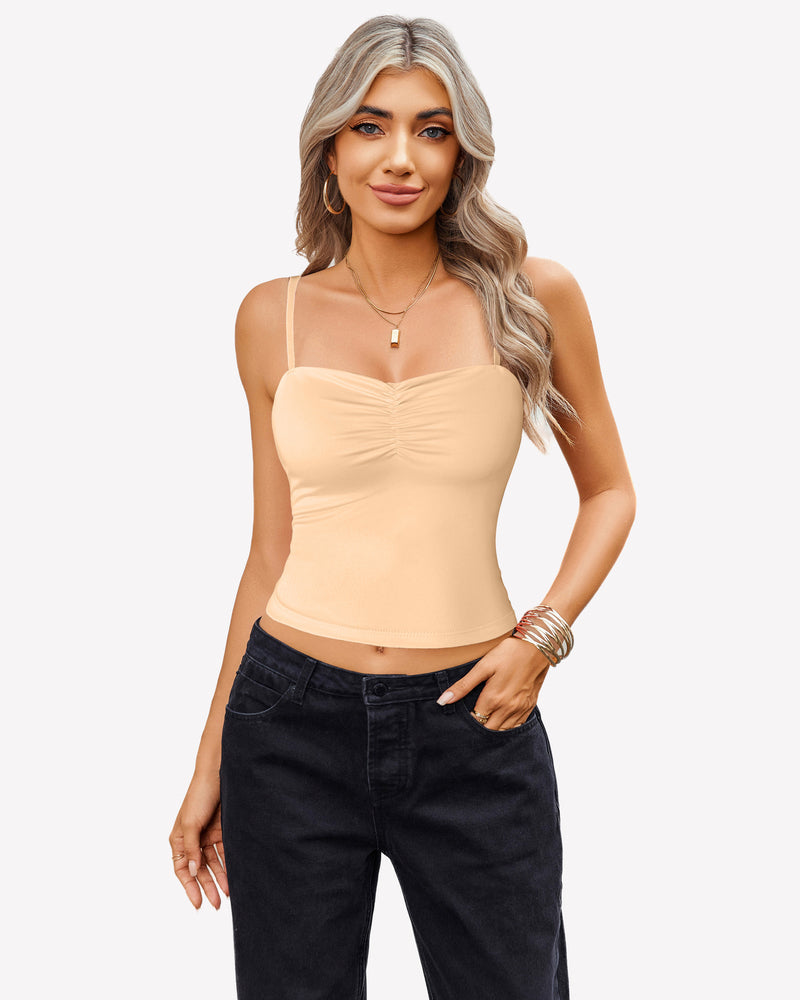 Camisoles Crop Top Ruched Cute Outfits Khaki Lingerie Sets-Bras - Tophatter Daily Deals