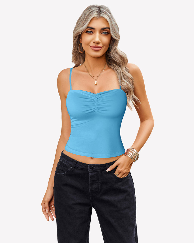 Camisoles Crop Top Ruched Cute Outfits Light Blue Lingerie Sets-Bras - Tophatter Daily Deals