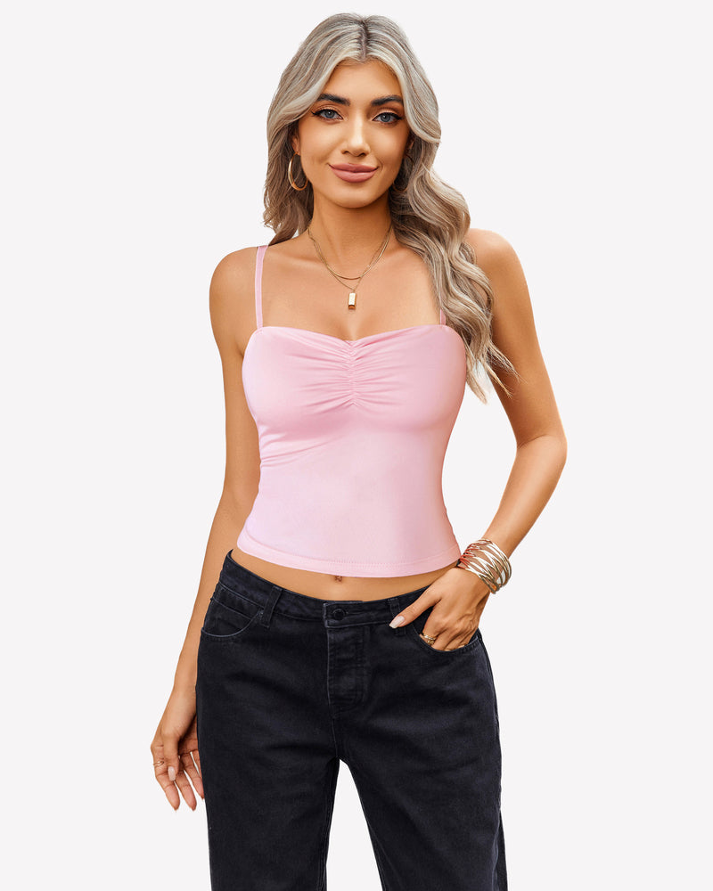 Camisoles Crop Top Ruched Cute Outfits Pink Lingerie Sets-Bras - Tophatter Daily Deals