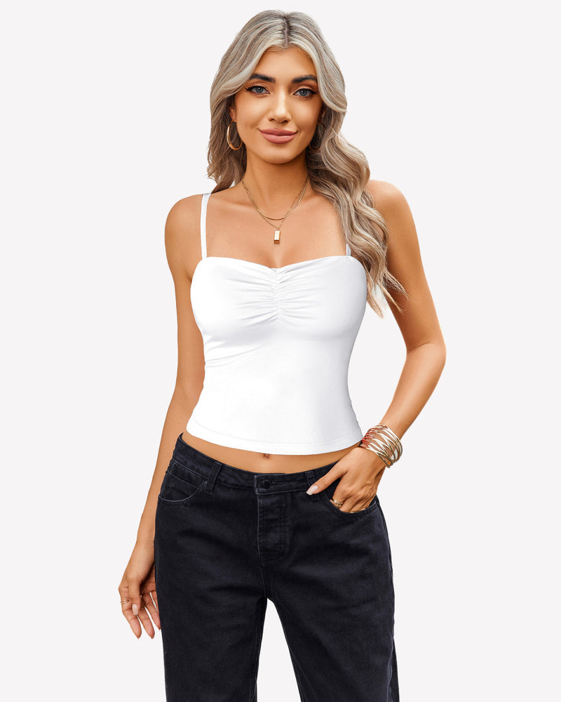 Camisoles Crop Top Ruched Cute Outfits White Lingerie Sets-Bras - Tophatter Daily Deals