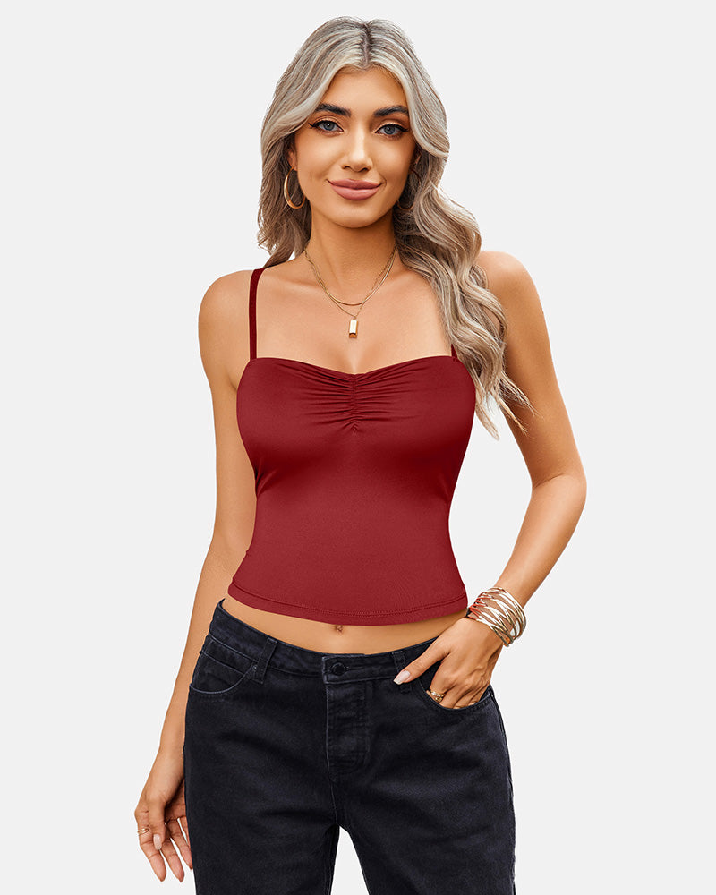 Camisoles Crop Top Ruched Cute Outfits Wine Red Lingerie Sets-Bras - Tophatter Daily Deals