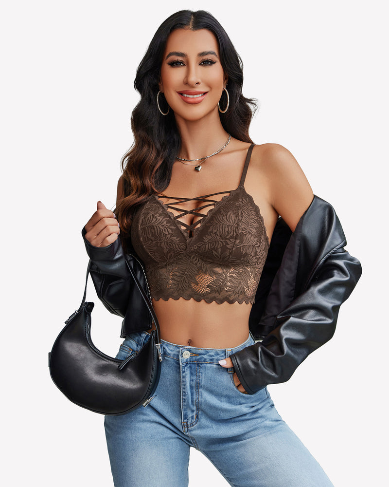 V Neck Lace Camisole Y2K Tank Top Brown Lingerie Sets-Bras - Tophatter Daily Deals