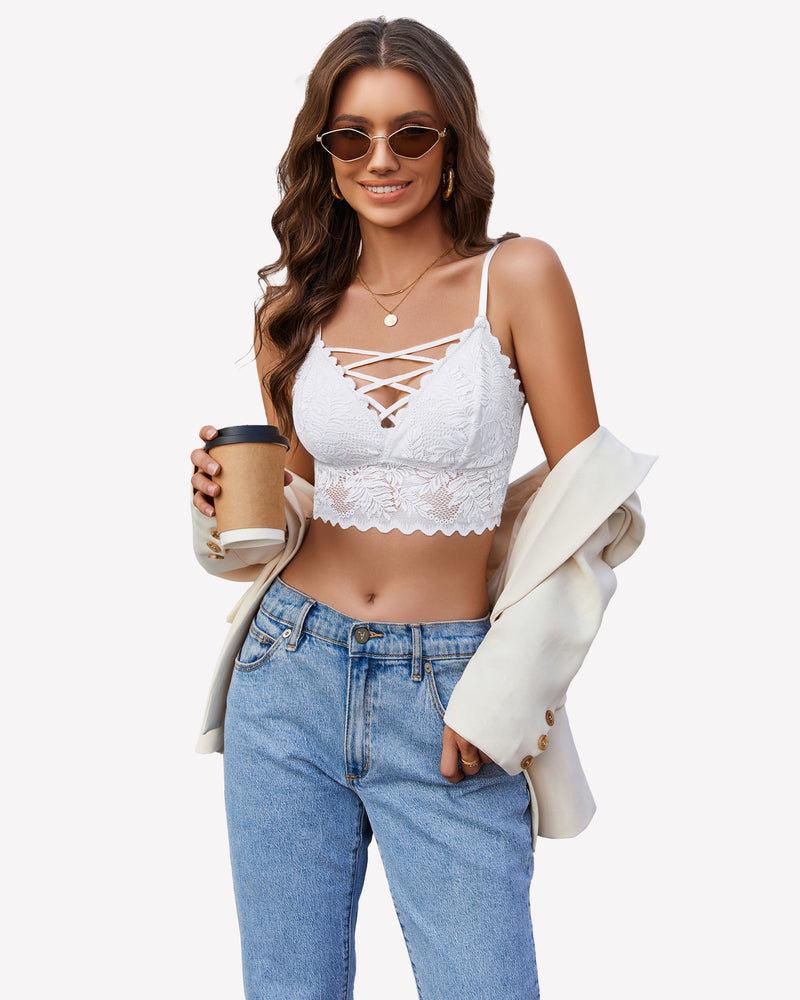 V Neck Lace Camisole Y2K Tank Top Lingerie Sets-Bras - Tophatter Daily Deals