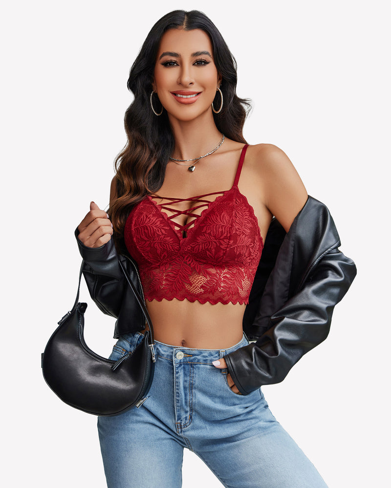 V Neck Lace Camisole Y2K Tank Top Wine Red Lingerie Sets-Bras - Tophatter Daily Deals