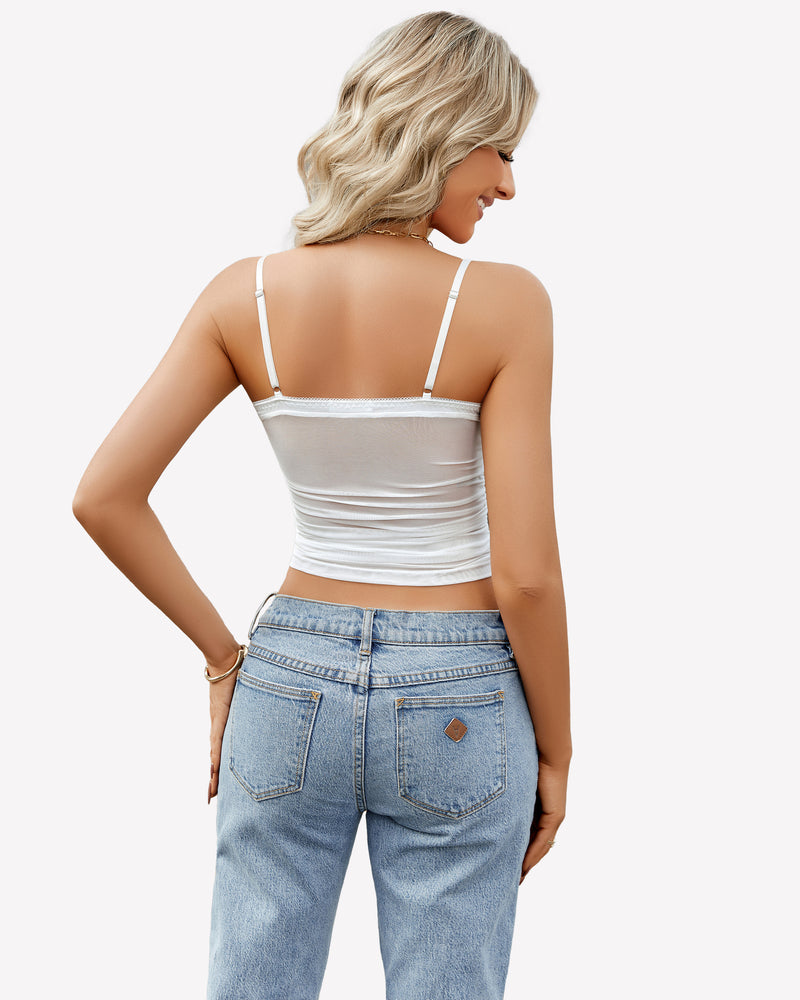 Ruched Y2K Tank Top Mesh Crop Tops Lingerie Sets-Bras - Tophatter Daily Deals