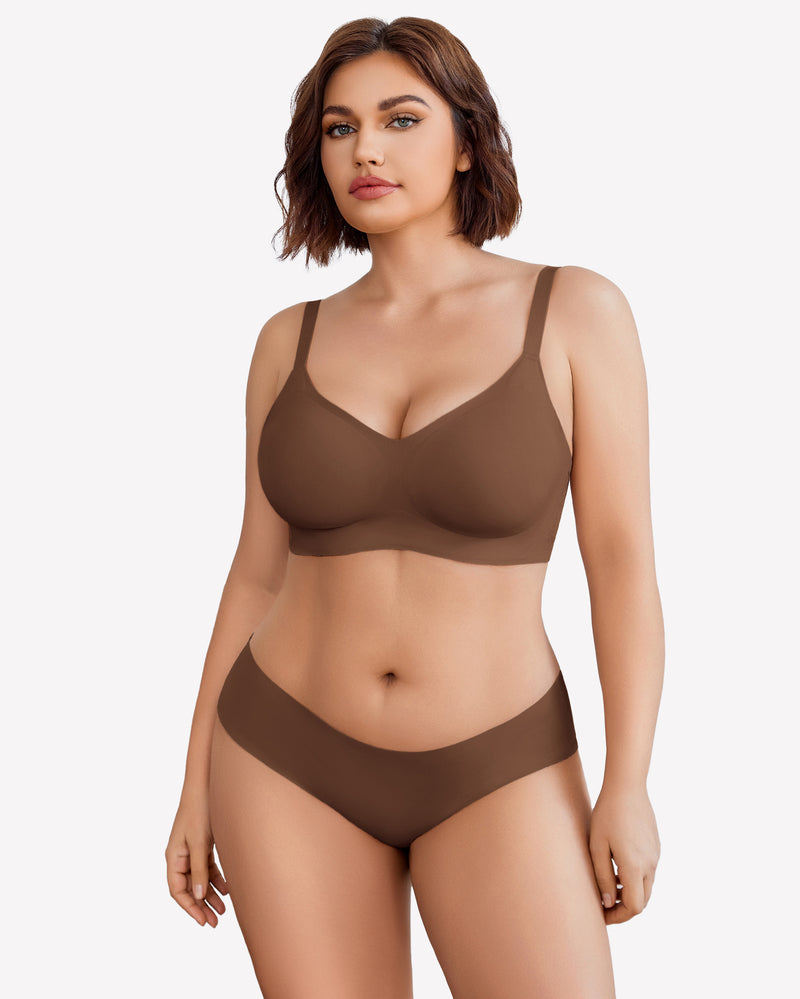 Wireless Lace Seamless Padded V Neck Bra Lingerie Sets-Bras - Tophatter Daily Deals