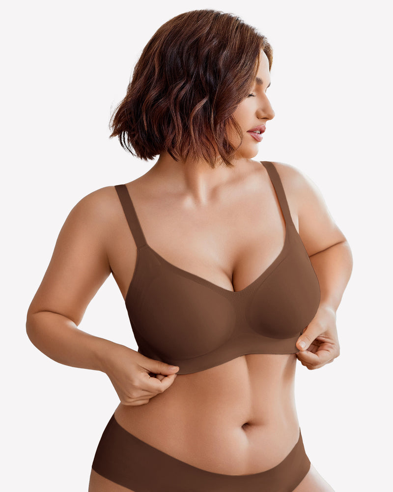 Wireless Lace Seamless Padded V Neck Bra Brown Lingerie Sets-Bras - Tophatter Daily Deals