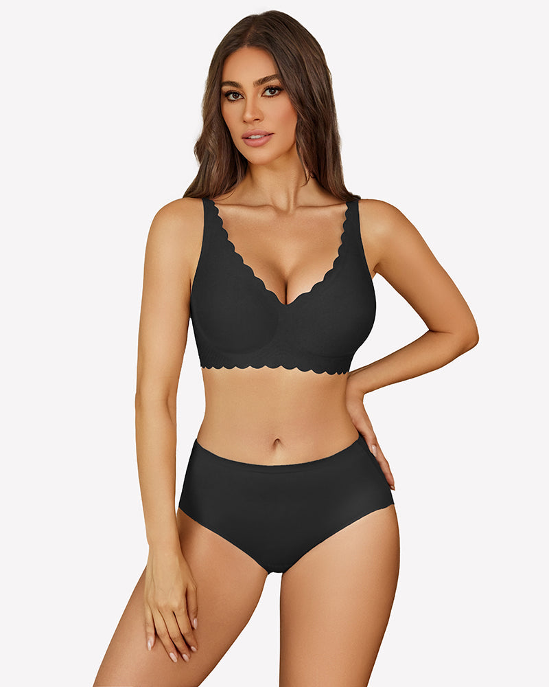 Wireless V Neck Seamless Full Coverage Bra Lingerie Sets-Bras - Tophatter Daily Deals