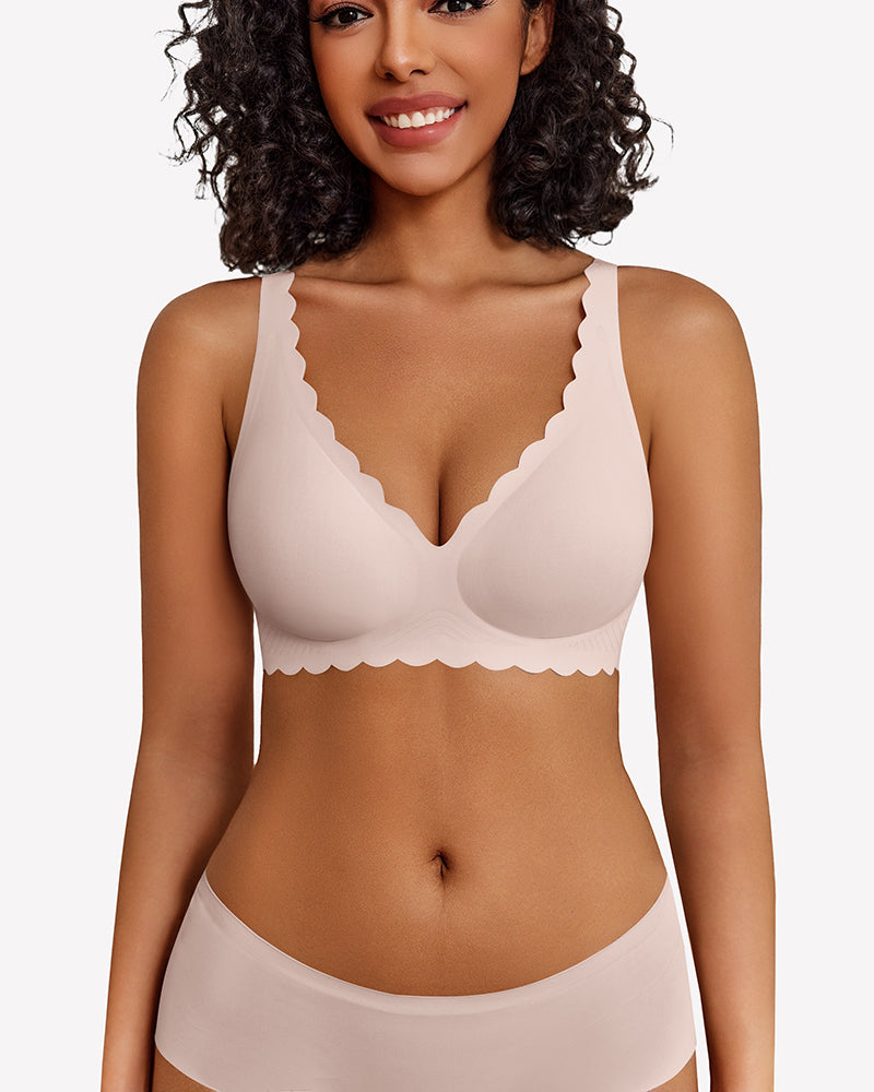Wireless V Neck Seamless Full Coverage Bra Pink Lingerie Sets-Bras - Tophatter Daily Deals