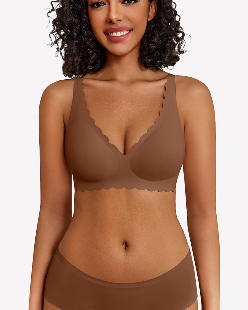 Wireless V Neck Seamless Full Coverage Bra Brown Lingerie Sets-Bras - Tophatter Daily Deals