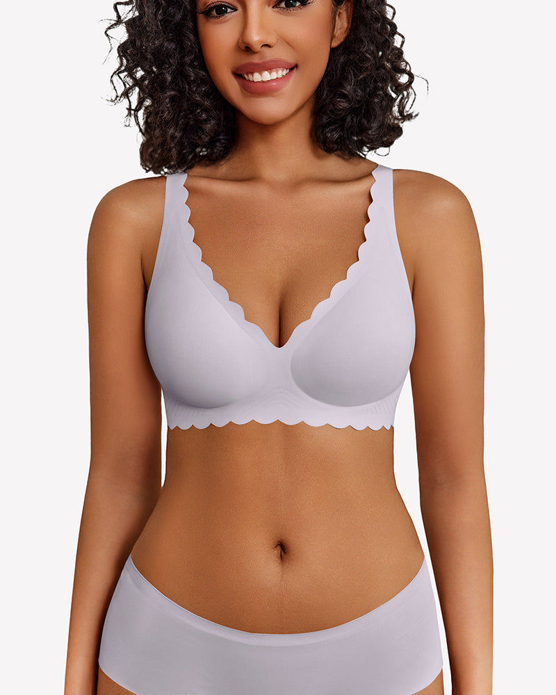 Wireless V Neck Seamless Full Coverage Bra Lilac Lingerie Sets-Bras - Tophatter Daily Deals