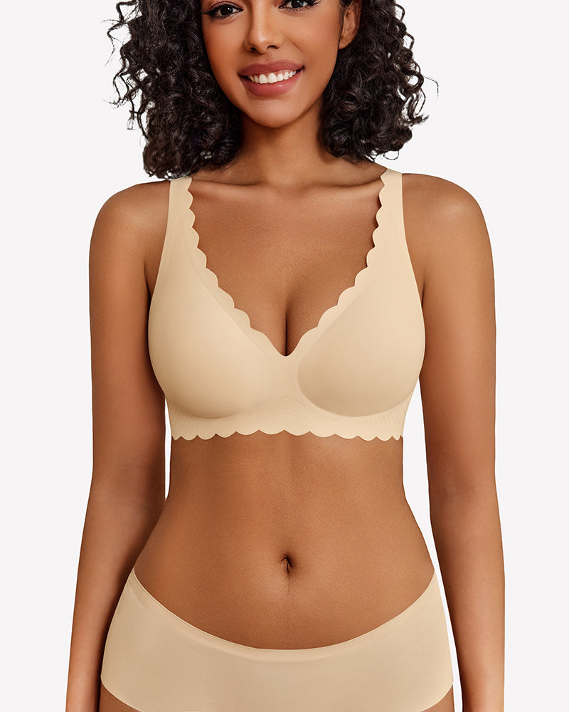 Wireless V Neck Seamless Full Coverage Bra Nude Lingerie Sets-Bras - Tophatter Daily Deals