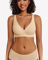 Wireless V Neck Seamless Full Coverage Bra Nude Lingerie Sets-Bras - Tophatter Daily Deals