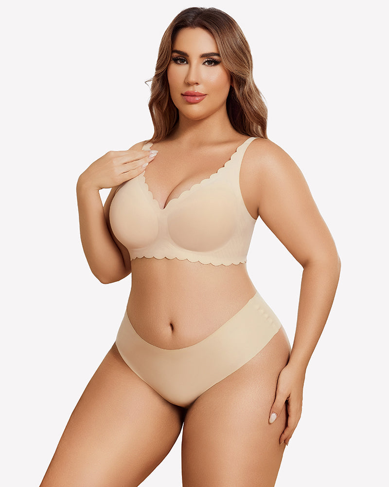 Wireless V Neck Seamless Full Coverage Bra Lingerie Sets-Bras - Tophatter Daily Deals