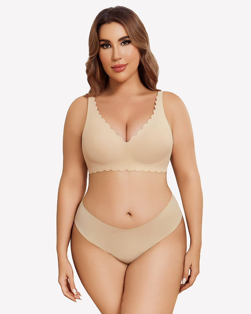 Wireless V Neck Seamless Full Coverage Bra Lingerie Sets-Bras - Tophatter Daily Deals
