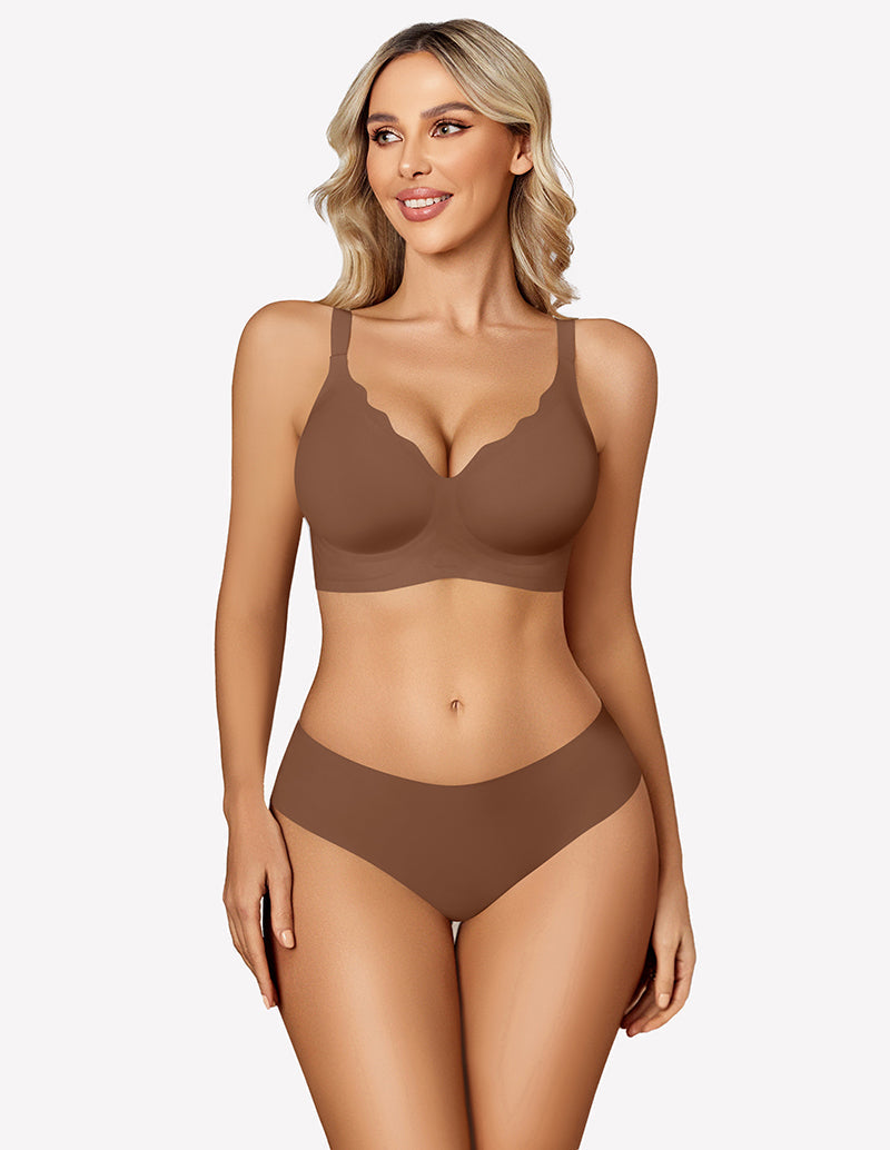 Seamless Bralettes Wireless Push Up Bra Brown Lingerie Sets-Bras - Tophatter Daily Deals