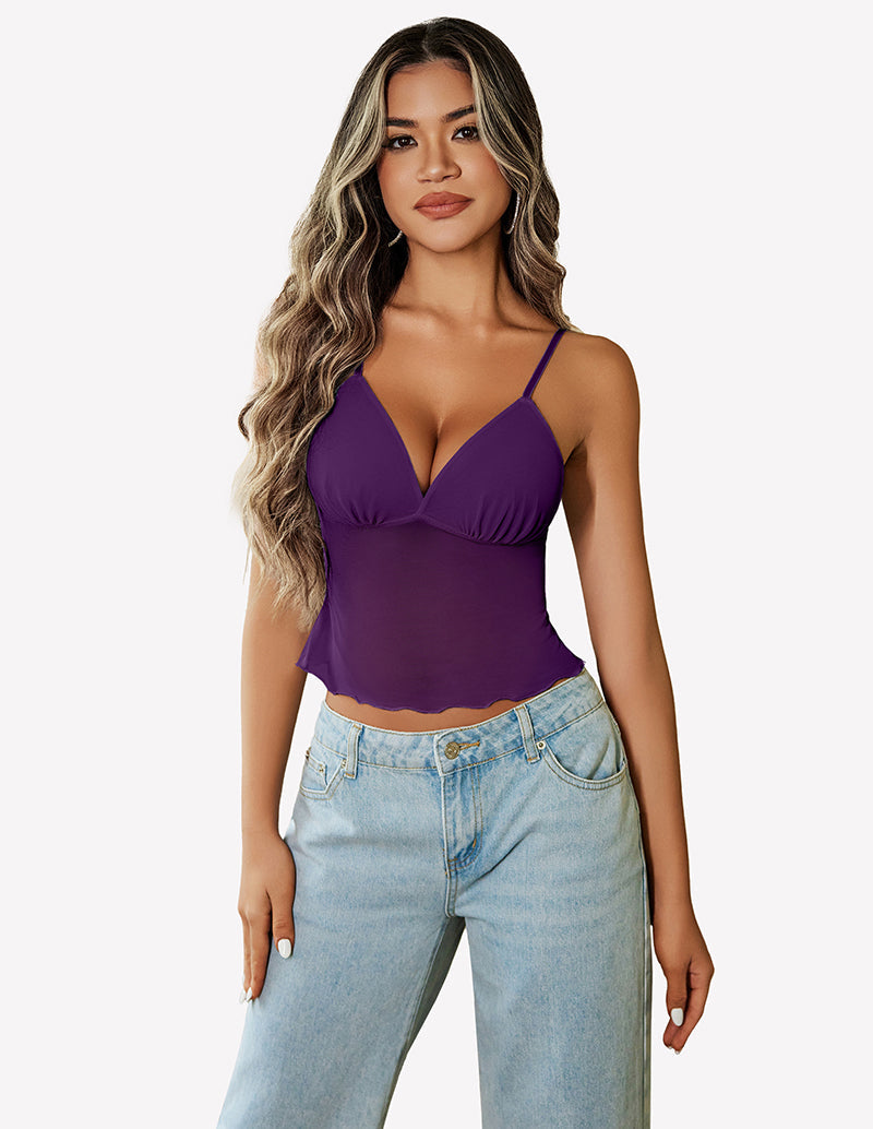 Crop Top Mesh Y2K Tank Tops Purple Lingerie Sets-Bras - Tophatter Daily Deals