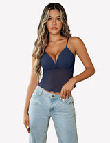 Crop Top Mesh Y2K Tank Tops Navy Blue Lingerie Sets-Bras - Tophatter Daily Deals