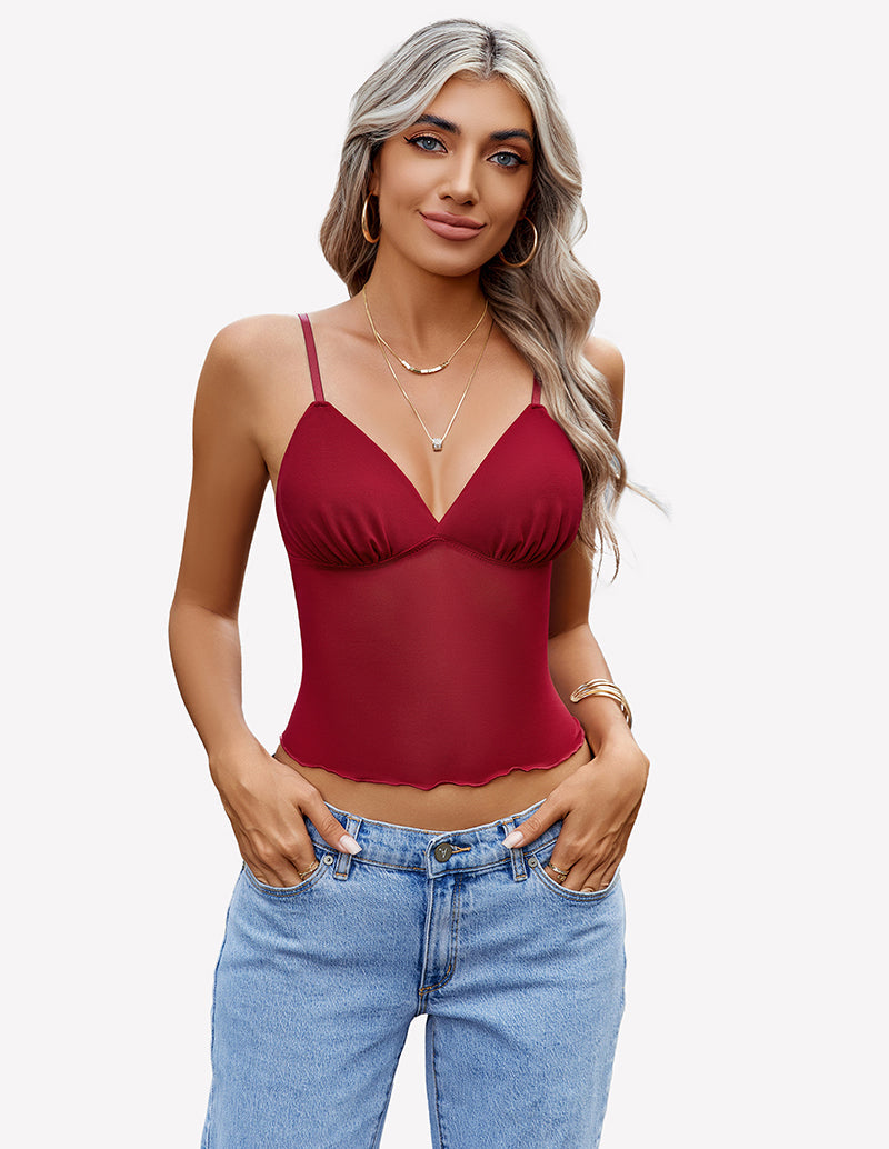 Crop Top Mesh Y2K Tank Tops Wine Red Lingerie Sets-Bras - Tophatter Daily Deals