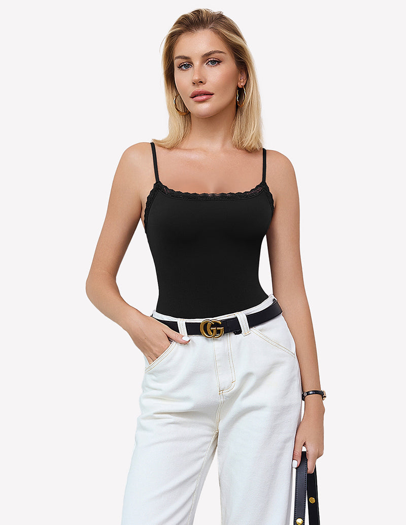 Square Neck Lace Bodysuit Tank Top Shaperwear-bodysuit - Tophatter Daily Deals