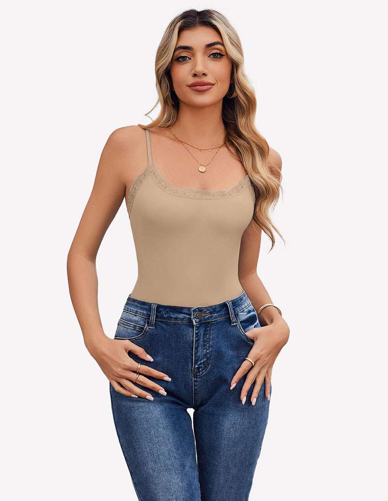 Square Neck Lace Bodysuit Tank Top Shaperwear-bodysuit - Tophatter Daily Deals