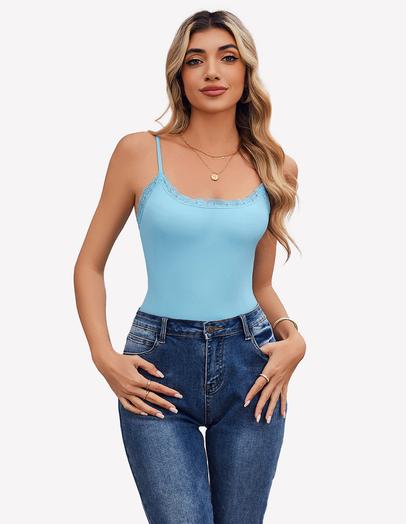 Square Neck Lace Bodysuit Tank Top Shaperwear-bodysuit - Tophatter Daily Deals