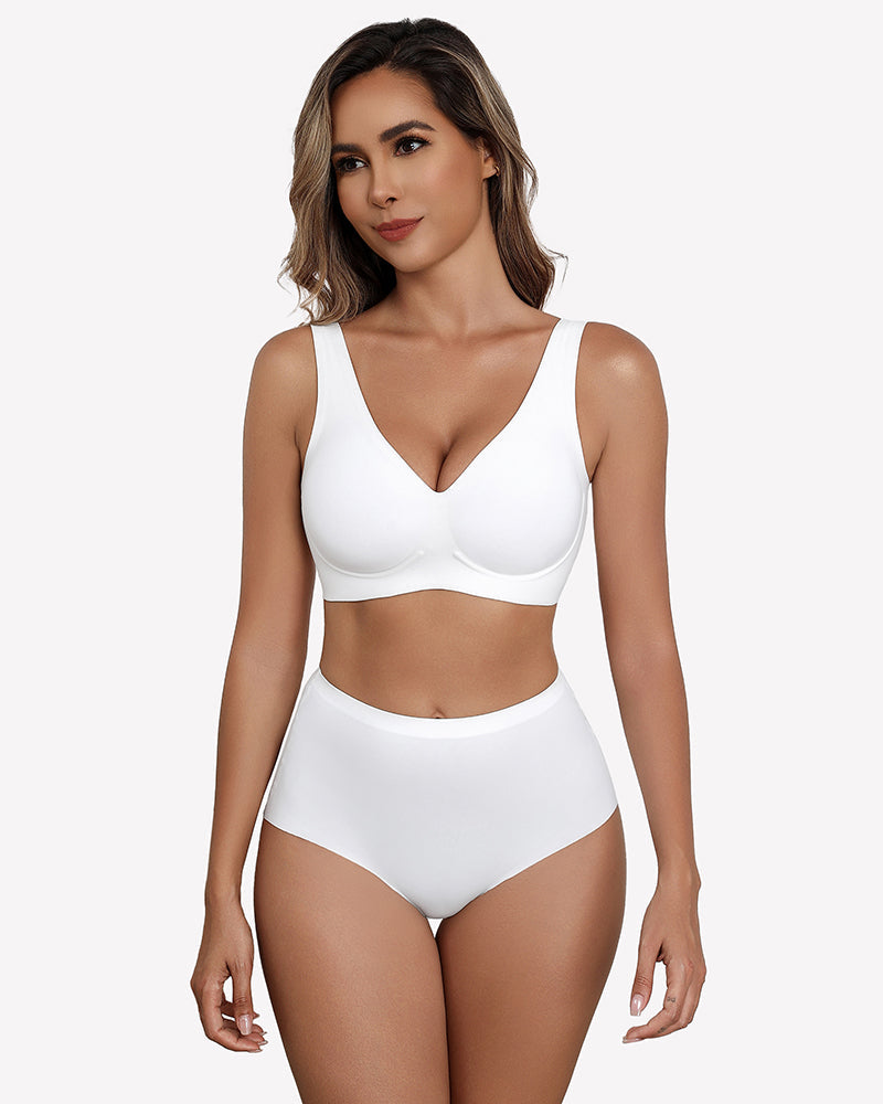 Seamless Bralette Full Coverage V Neck Bras White Lingerie Sets-Bras - Tophatter Daily Deals