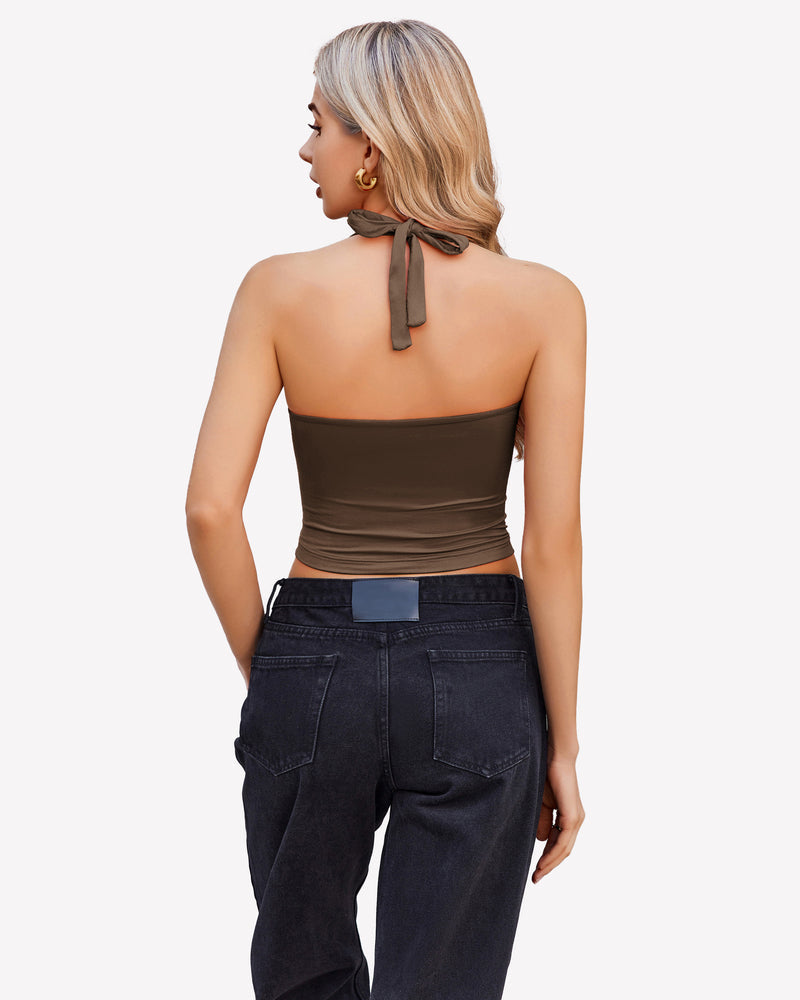 Halter Crop Top Going Out Tank Crop Top Lingerie Sets-Bras - Tophatter Daily Deals