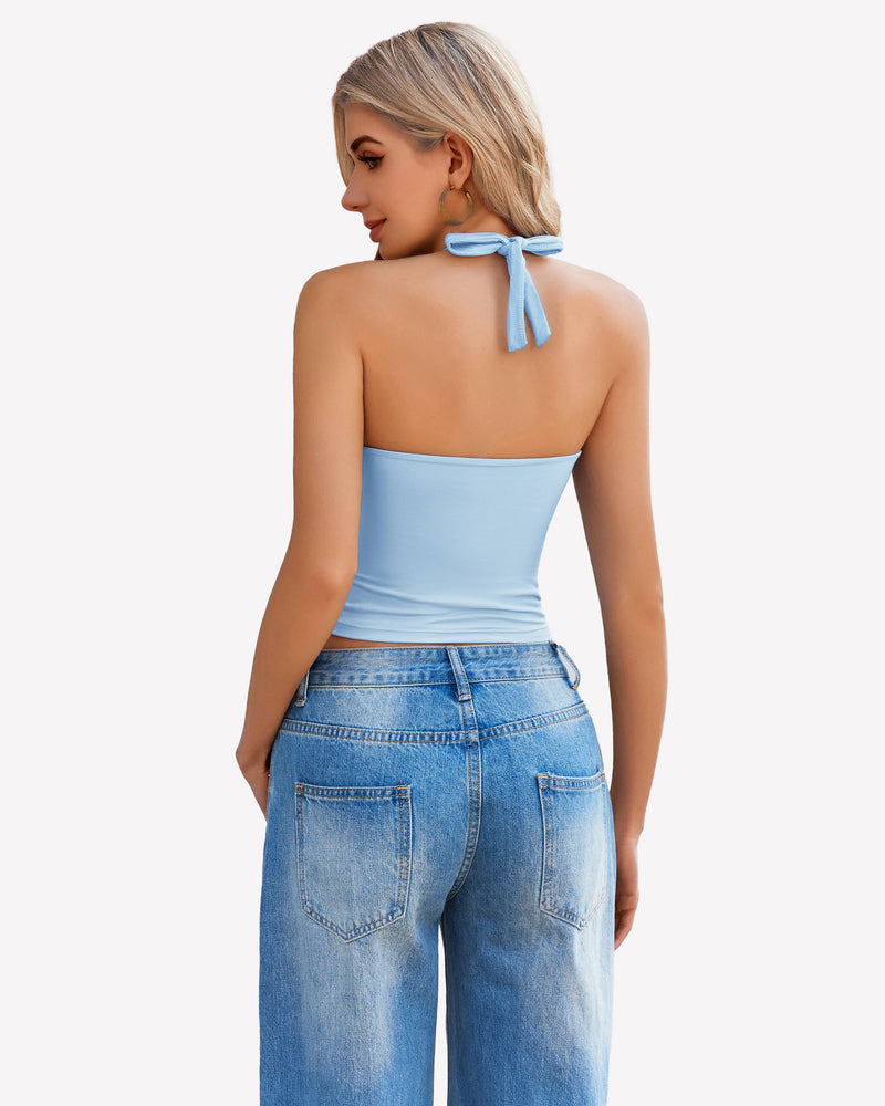 Halter Crop Top Going Out Tank Crop Top Lingerie Sets-Bras - Tophatter Daily Deals