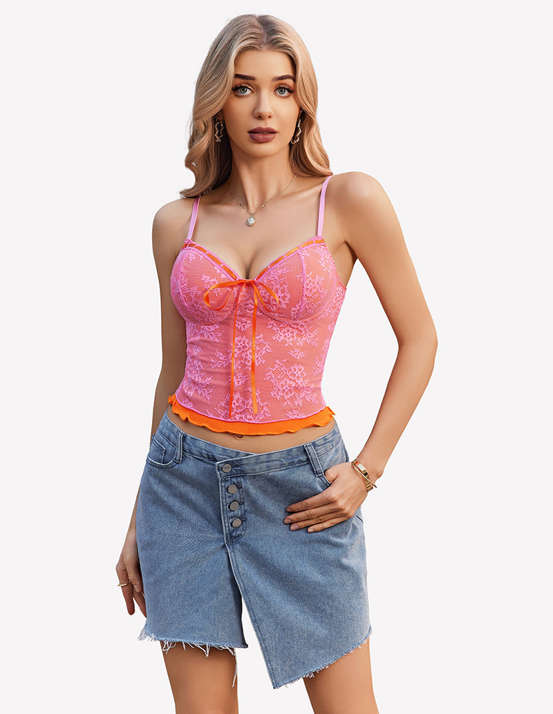 Tank Top Going Out Y2k Lace Tops Light Pink Lingerie Sets-Bras - Tophatter Daily Deals