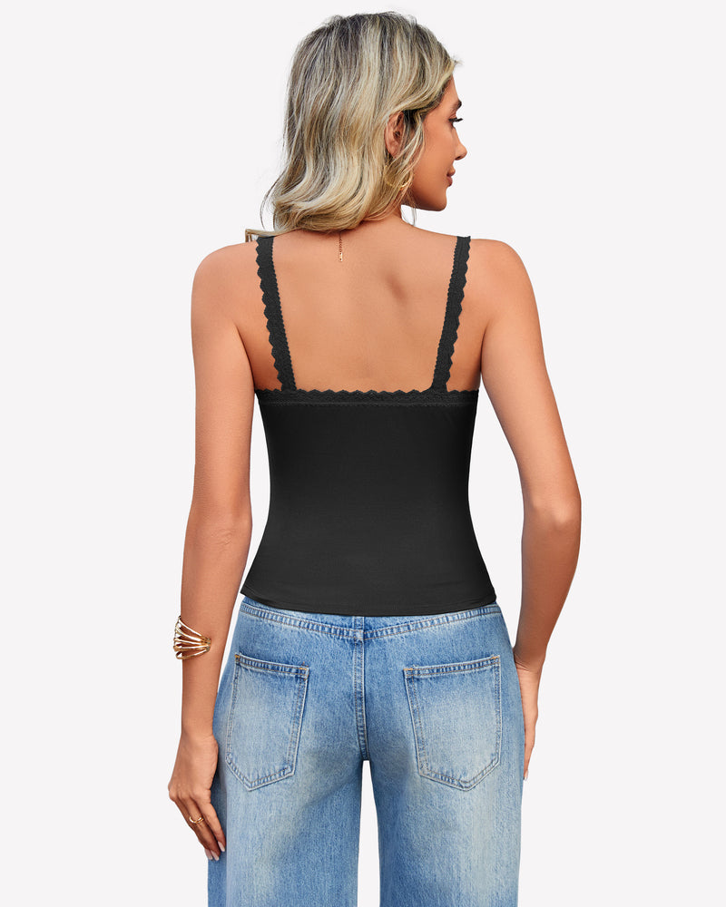 Lace Tank Top Y2k Square Neck Undershirts Lingerie Sets-Bras - Tophatter Daily Deals