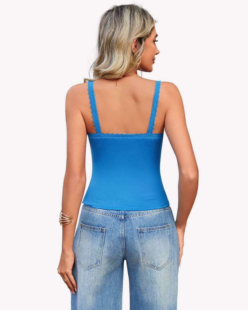 Lace Tank Top Y2k Square Neck Undershirts Lingerie Sets-Bras - Tophatter Daily Deals