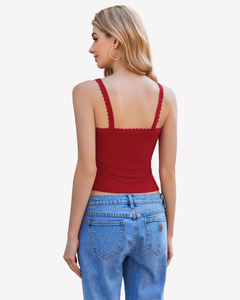 Lace Tank Top Y2k Square Neck Undershirts Lingerie Sets-Bras - Tophatter Daily Deals