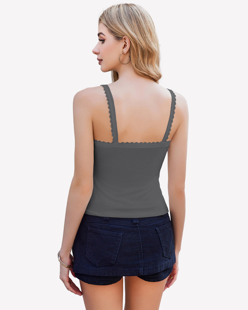 Lace Tank Top Y2k Square Neck Undershirts Lingerie Sets-Bras - Tophatter Daily Deals