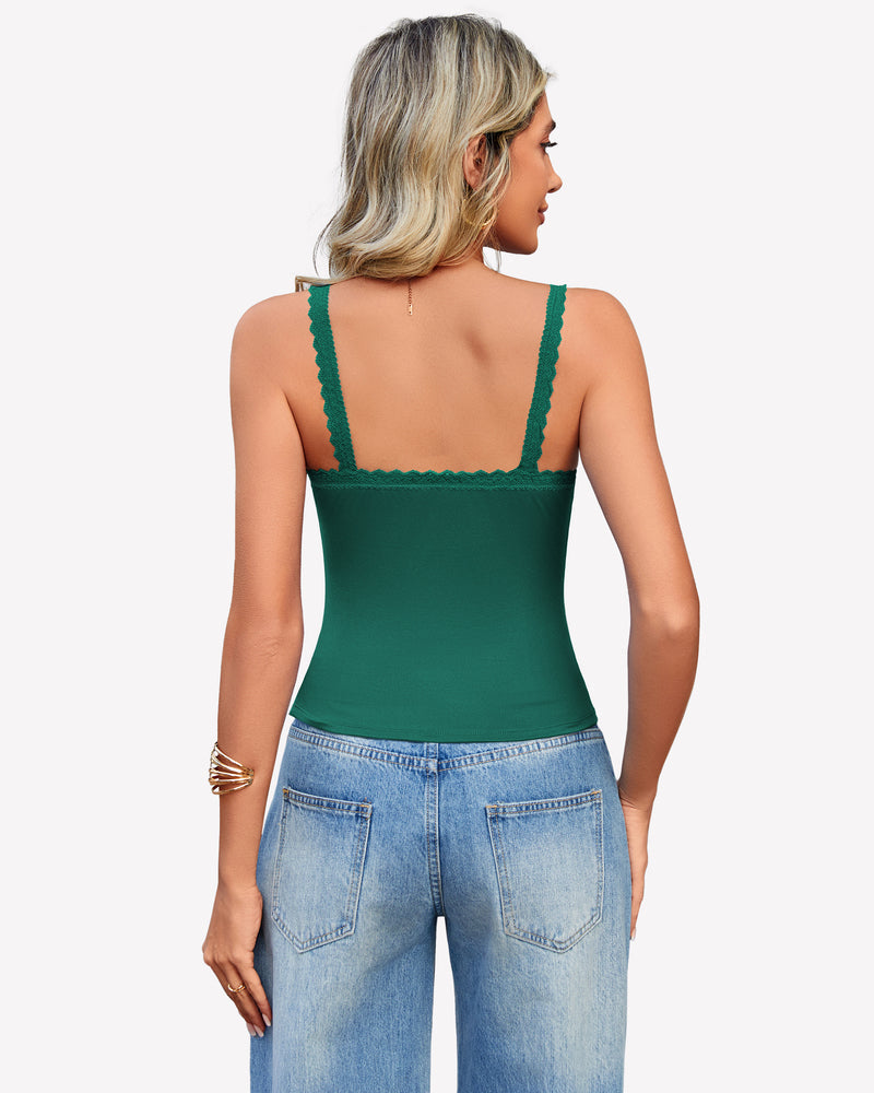Lace Tank Top Y2k Square Neck Undershirts Lingerie Sets-Bras - Tophatter Daily Deals
