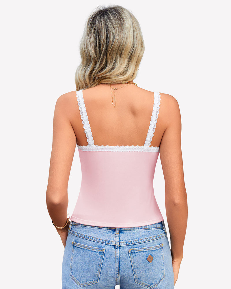 Lace Tank Top Y2k Square Neck Undershirts Lingerie Sets-Bras - Tophatter Daily Deals