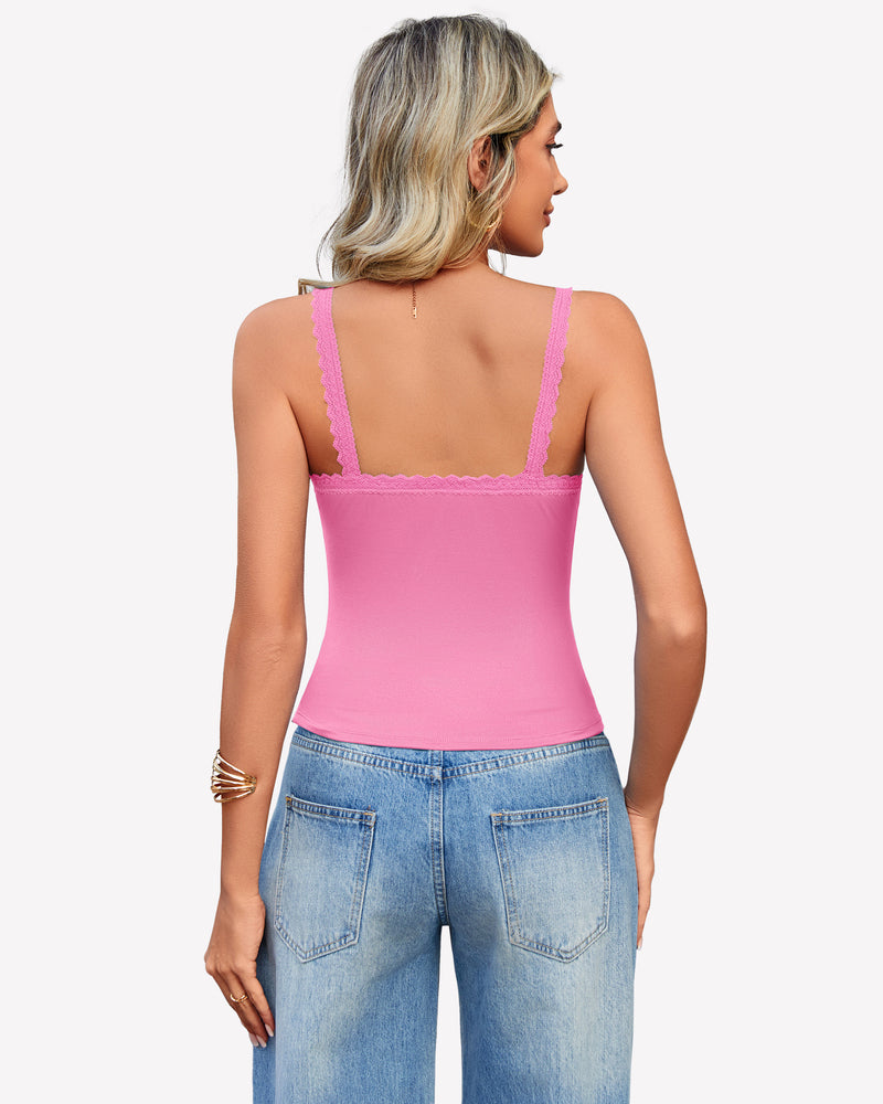 Lace Tank Top Y2k Square Neck Undershirts Lingerie Sets-Bras - Tophatter Daily Deals