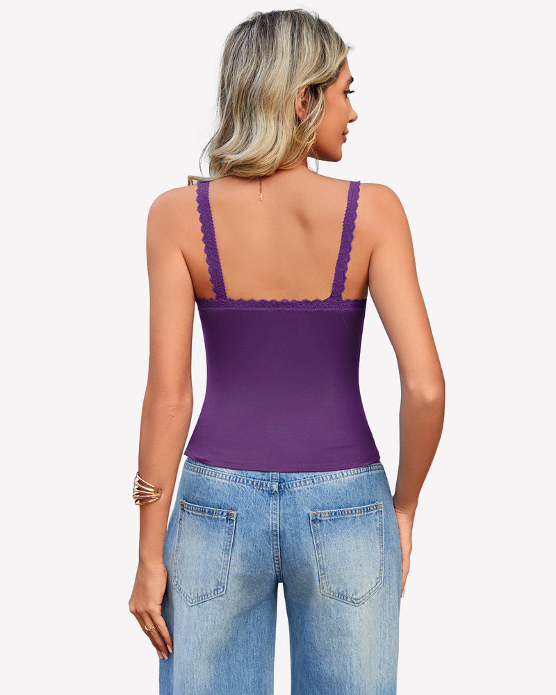 Lace Tank Top Y2k Square Neck Undershirts Lingerie Sets-Bras - Tophatter Daily Deals