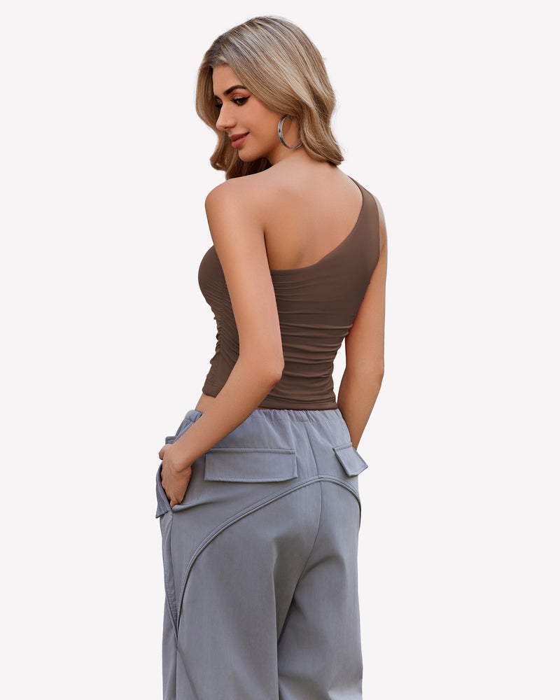 One Shoulder Tank Top Crop Tops Lingeries-Crop tops - Tophatter Daily Deals
