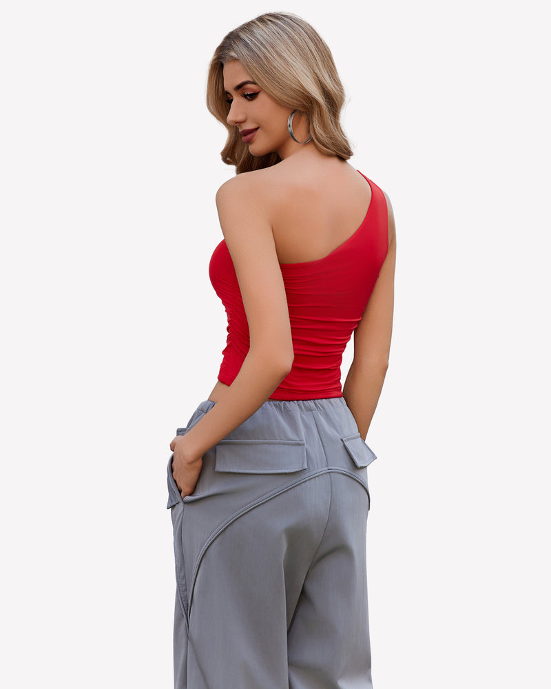 One Shoulder Tank Top Crop Tops Lingeries-Crop tops - Tophatter Daily Deals