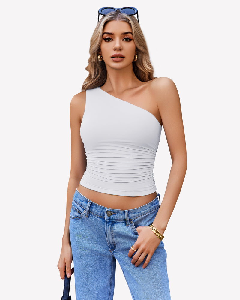 One Shoulder Tank Top Crop Tops White Lingeries-Crop tops - Tophatter Daily Deals