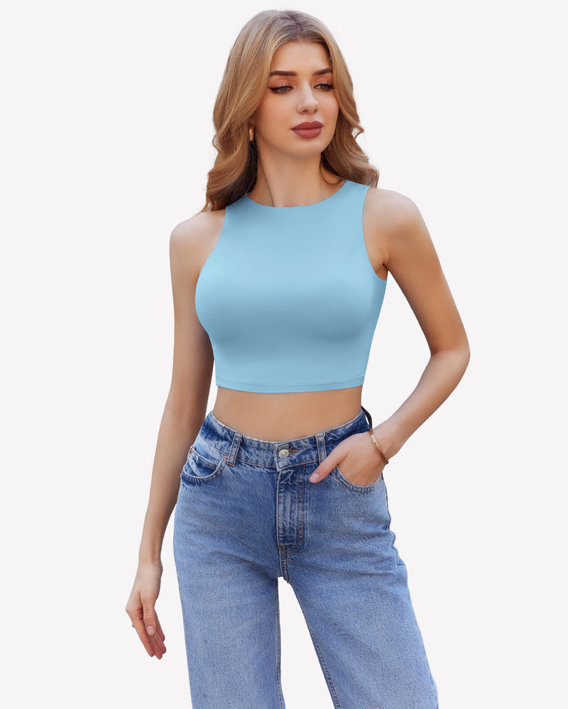 Tank Top Double Lined Crop Tops Light Blue Lingerie Sets-Bras - Tophatter Daily Deals