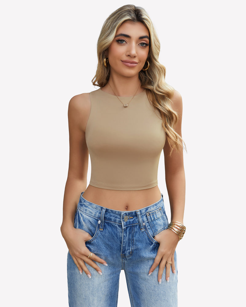 Tank Top Double Lined Crop Tops Khaki Lingerie Sets-Bras - Tophatter Daily Deals