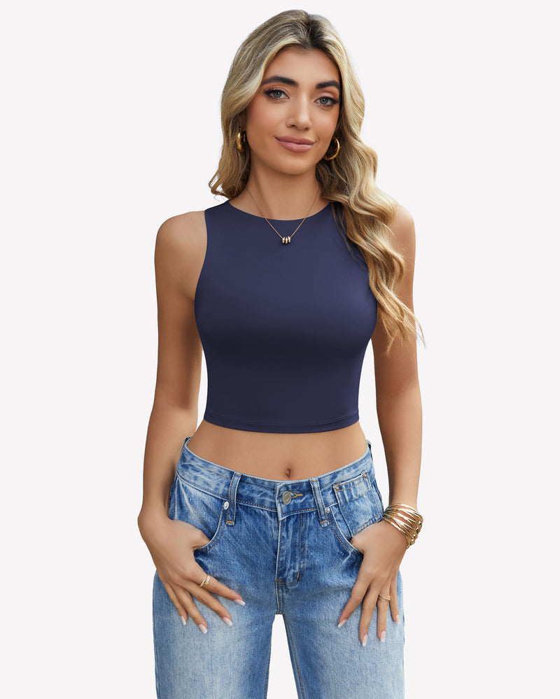 Tank Top Double Lined Crop Tops Navy Blue Lingerie Sets-Bras - Tophatter Daily Deals