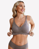 Wireless Full Coverage Lace Bra Gray Lingerie Sets-Bras - Tophatter Daily Deals