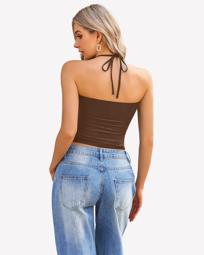 Halter Crop Tops Ruched Tank Tops Lingerie Sets-Bras - Tophatter Daily Deals