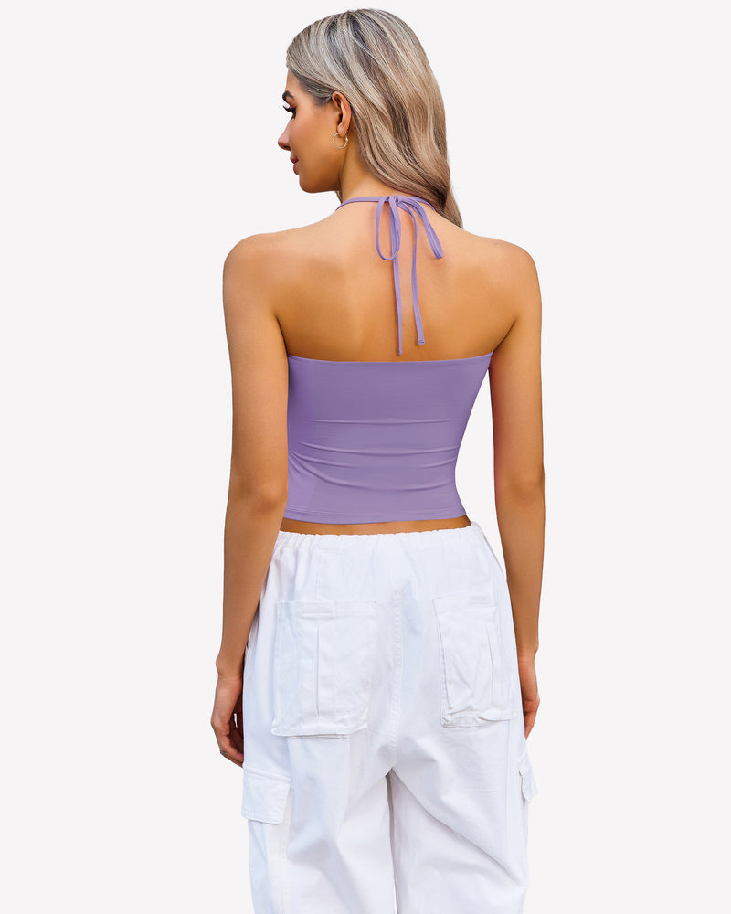 Halter Crop Tops Ruched Tank Tops Lingerie Sets-Bras - Tophatter Daily Deals